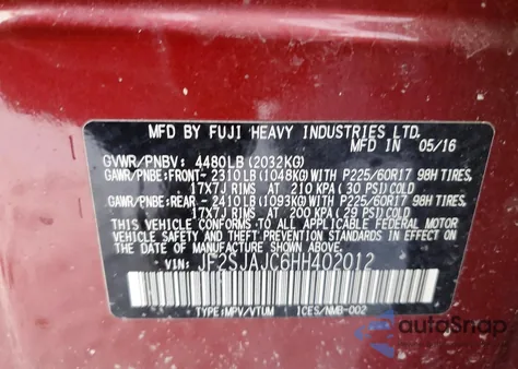 2017 Subaru Forester 2.5I Limited from USA, damaged, VIN JF2SJAJC6HH402012